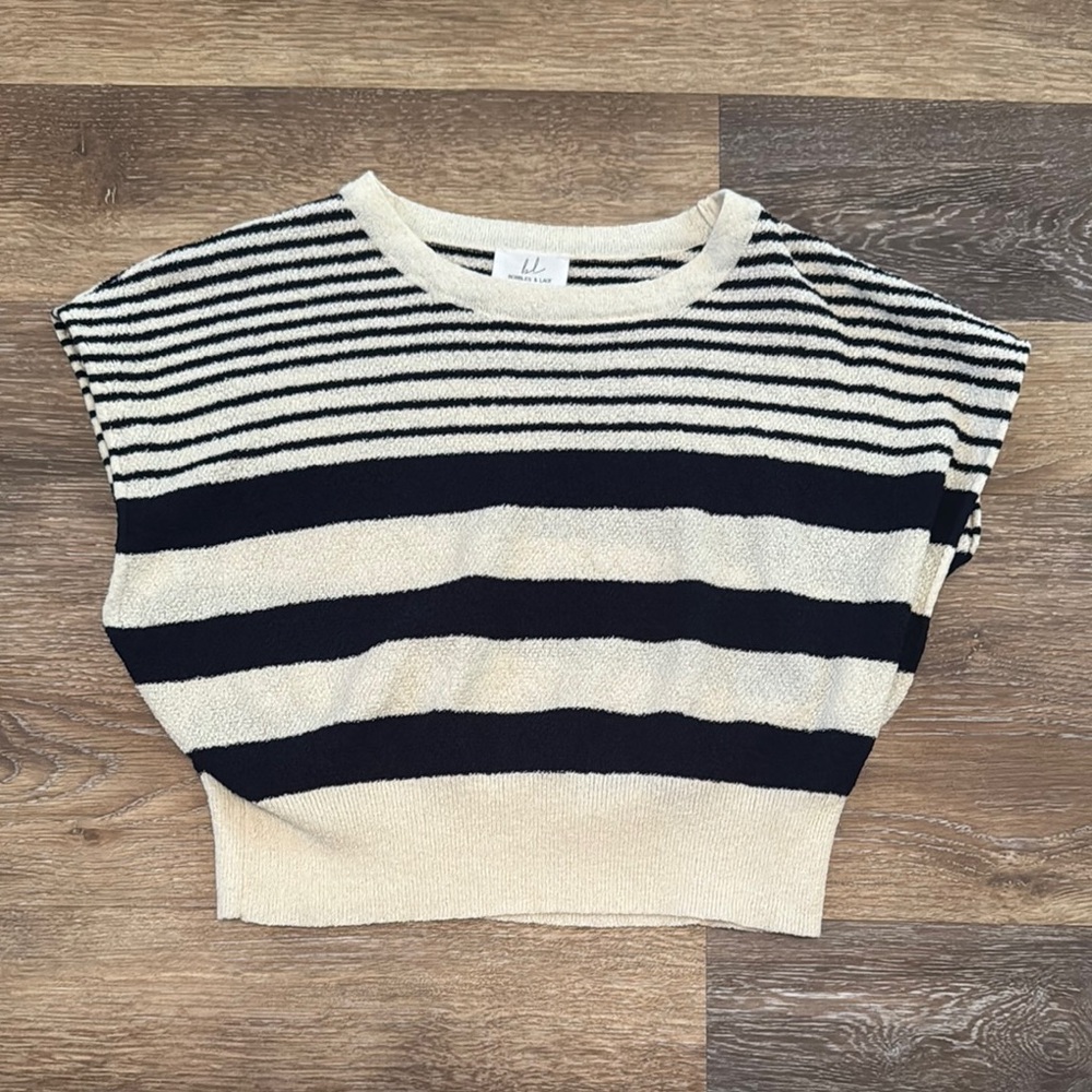 NWOT Striped Navy blue and Cream Crop Top